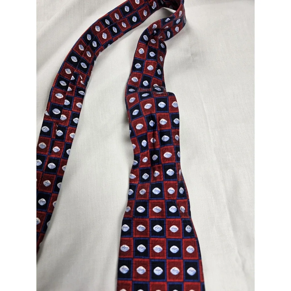 Pfizer‎ Tie Mens Red Blue 100% Silk Geometric Grid Logo Novelty Allover Necktie